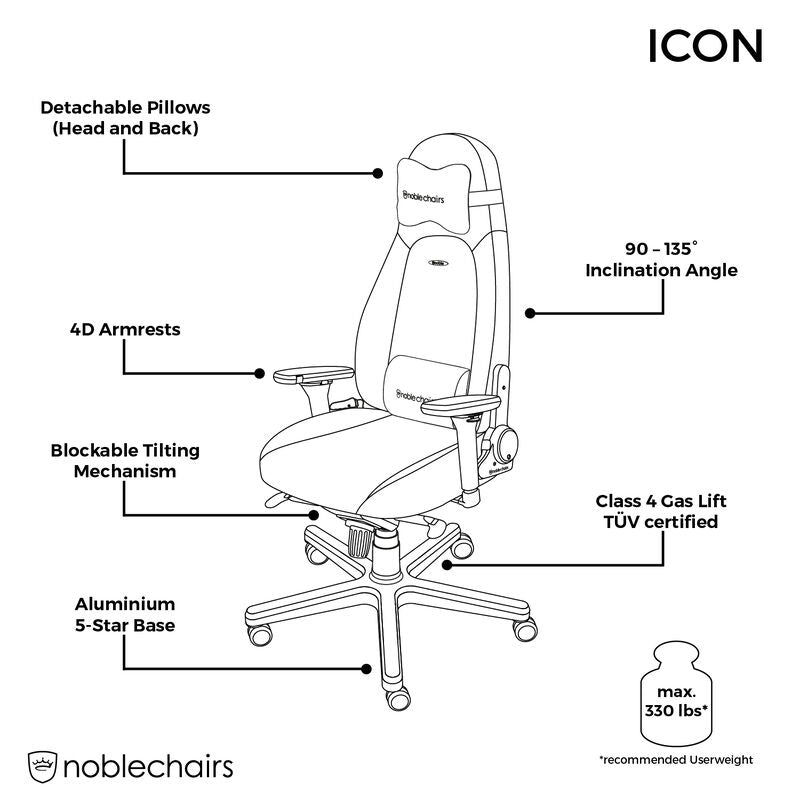 noblechairs ICON gamingstol ekte skinn cognac/svart 4D - noblechairs