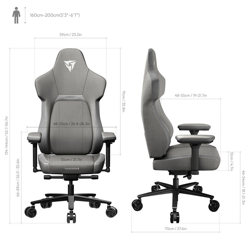 ThunderX3 CORE Loft ergonomisk gamingstol lysegrå stoff - ThunderX3
