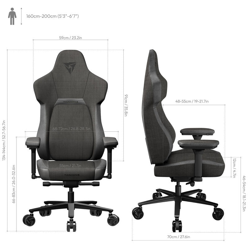ThunderX3 CORE Loft ergonomisk gamingstol lysegrå stoff - ThunderX3