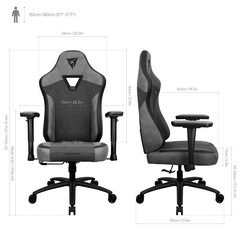 ThunderX3 EAZE Loft gamingstol svart/grå 150 kg - ThunderX3