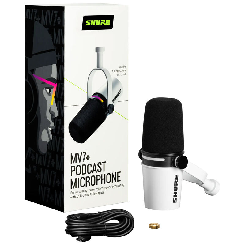 Shure MV7+ podcastmikrofon XLR/USB-C dynamisk hvit - Shure