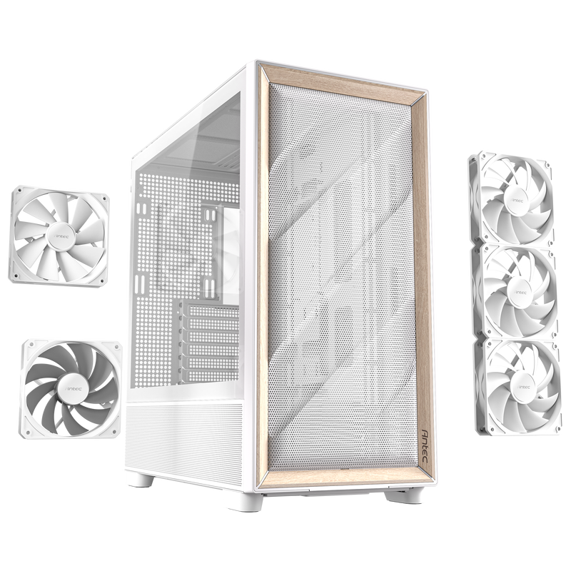 Antec Flux kabinett midtårn E-ATX herdet glass hvit - Antec