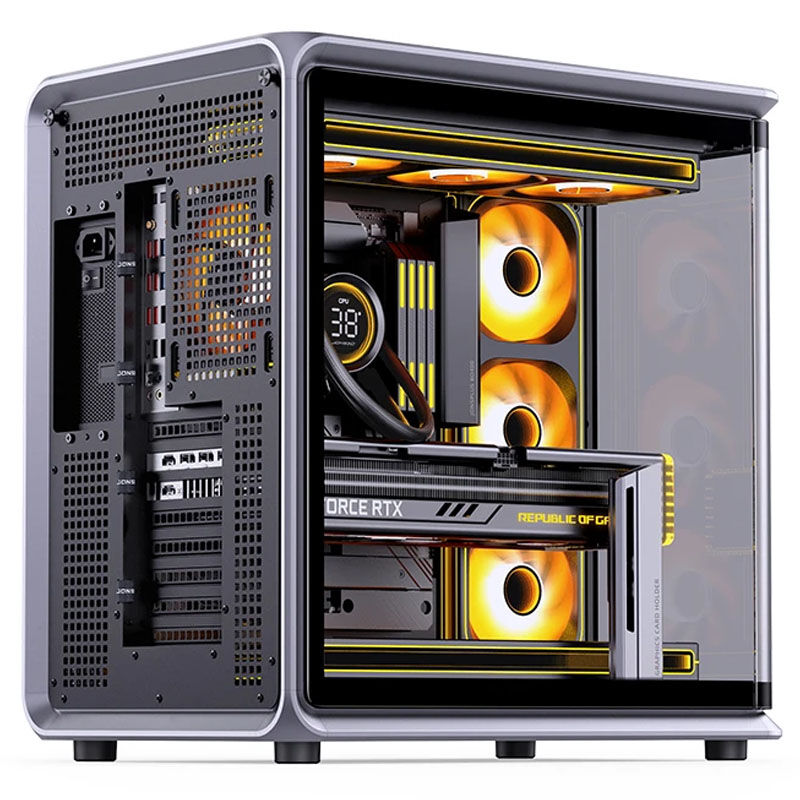 Jonsplus BO400CG kabinett midtårn ATX herdet glass grå - Jonsplus