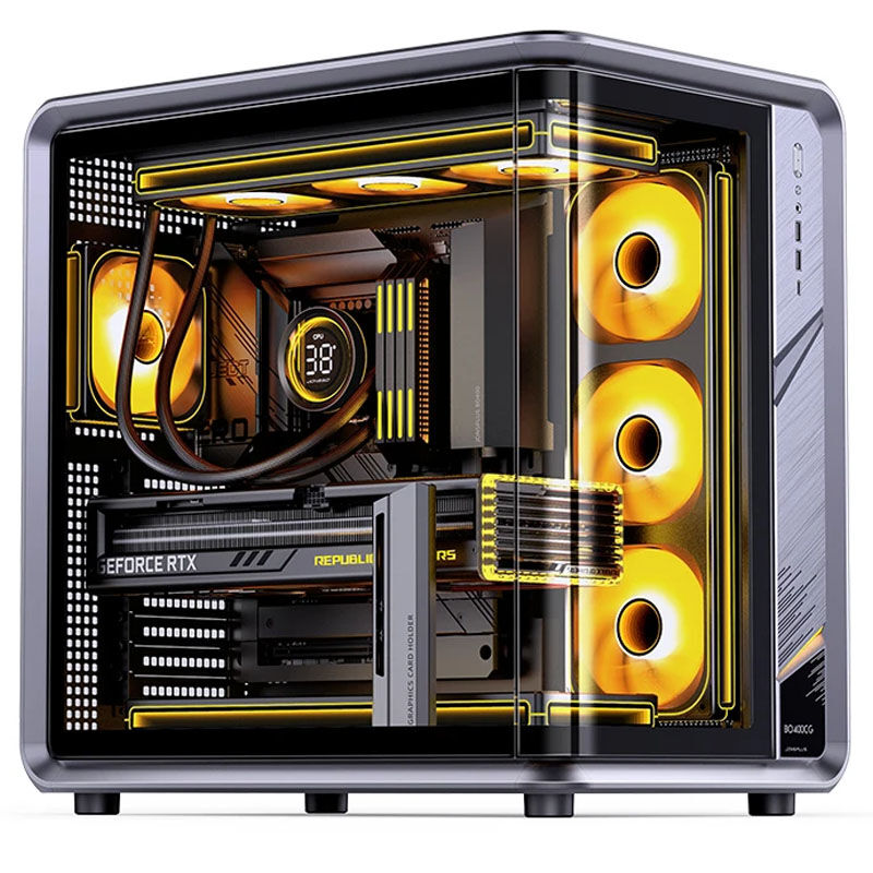Jonsplus BO400CG kabinett midtårn ATX herdet glass grå - Jonsplus