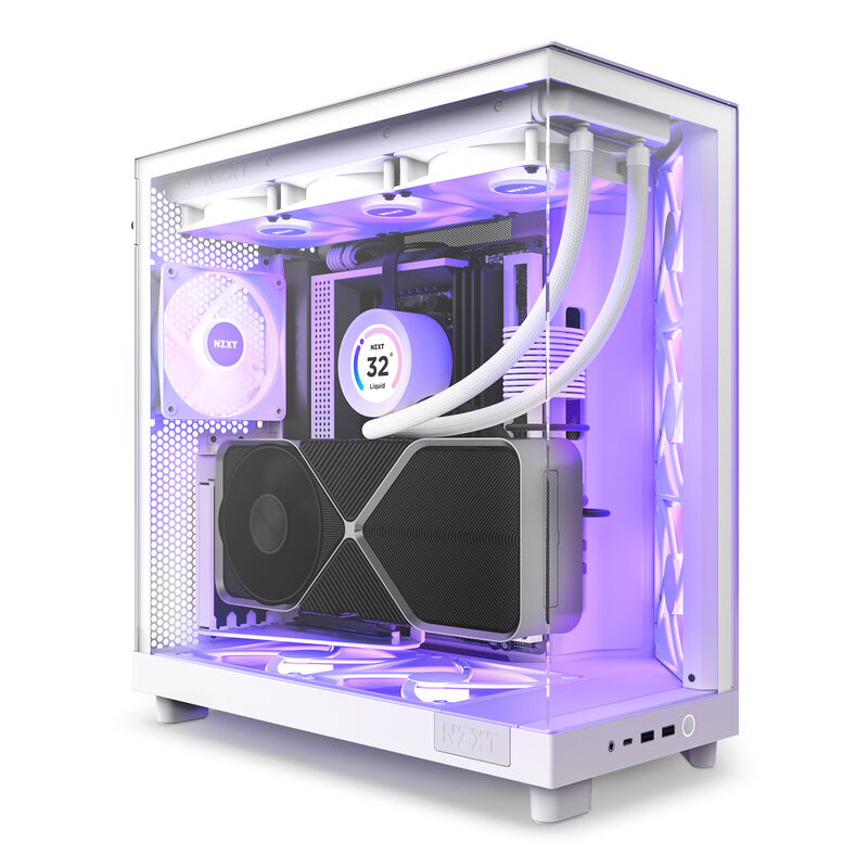 NZXT H6 Flow RGB kabinett midtårn ATX panoramaglass hvit - NZXT