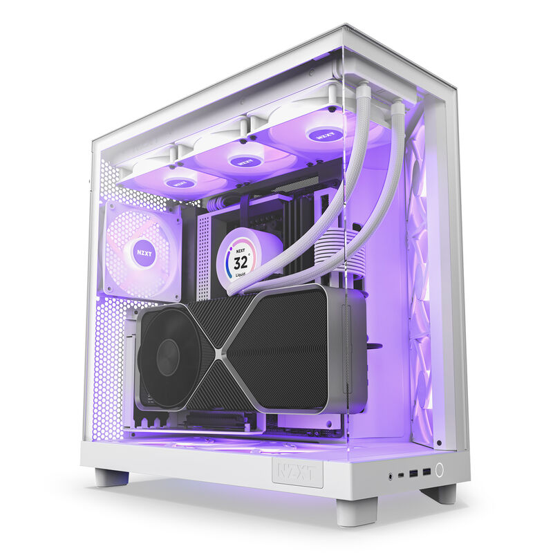 NZXT H6 Flow RGB kabinett midtårn ATX panoramaglass hvit - NZXT