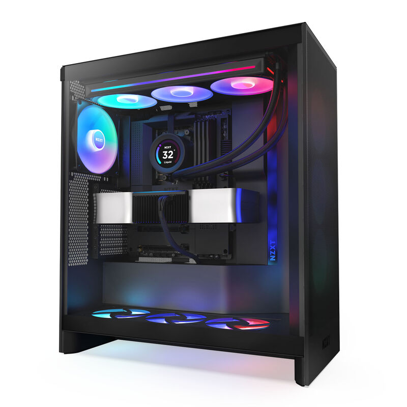 NZXT H7 Flow RGB kabinett midtårn E-ATX herdet glass hvit - NZXT
