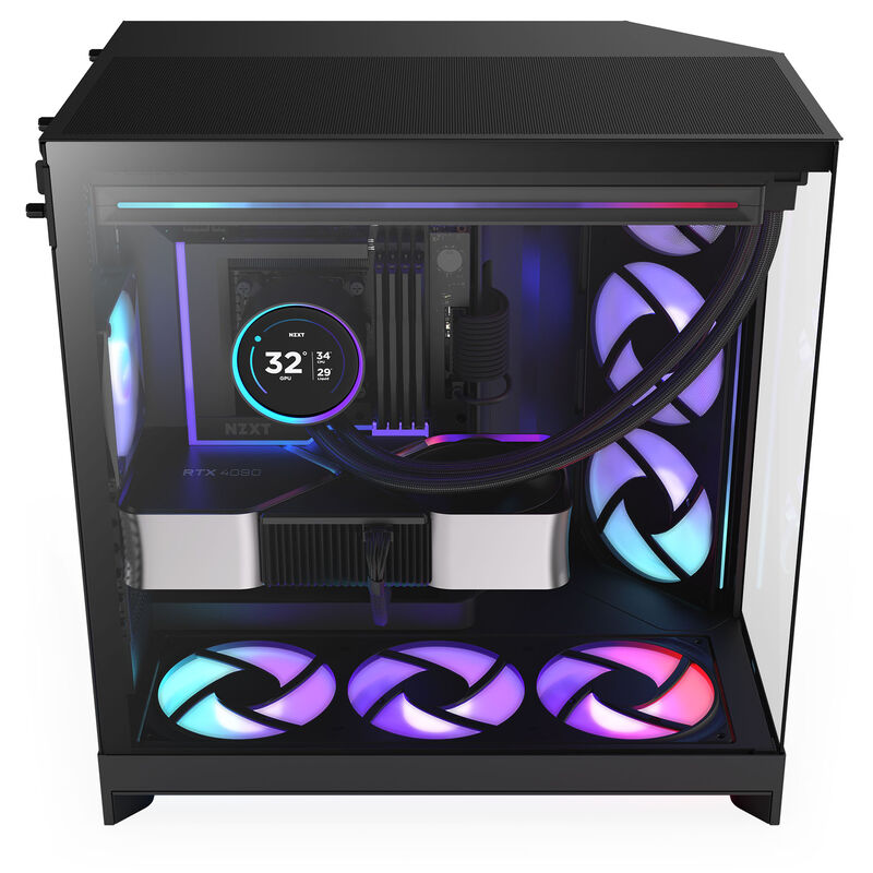 NZXT H9 Flow RGB+ kabinett midtårn E-ATX herdet glass svart - NZXT