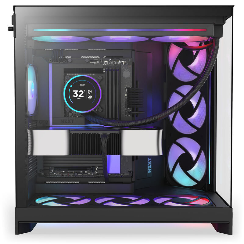 NZXT H9 Flow RGB+ kabinett midtårn E-ATX herdet glass svart - NZXT