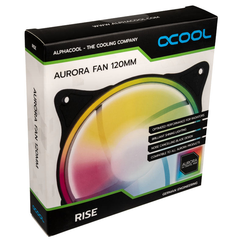 Alphacool Rise Aurora PWM vifte 120 mm ARGB svart - Alphacool