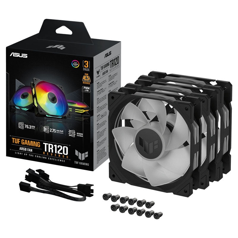 ASUS TUF Gaming TR120 Reverse PWM ARGB vifte 3-pakk 120 mm hvit - ASUS