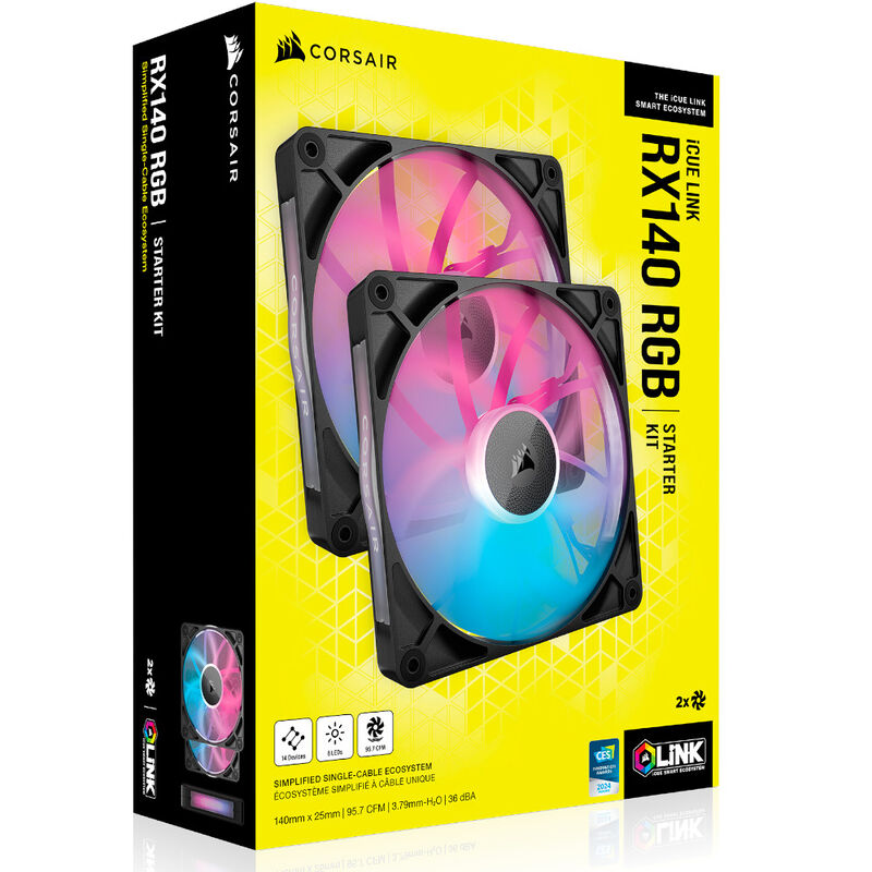 Corsair iCUE LINK RX140 RGB vifte 140 mm PWM 2-pakning hvit - Corsair