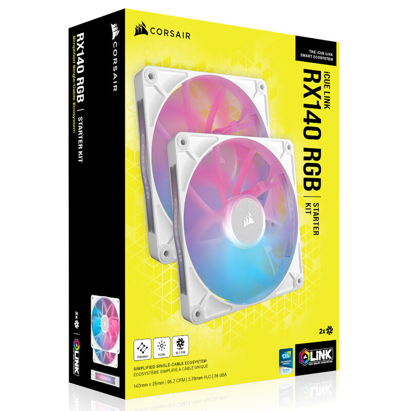 Corsair iCUE LINK RX140 RGB vifte 140 mm PWM 2-pakning hvit - Corsair