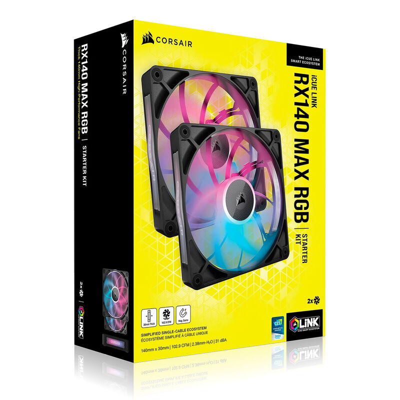 Corsair iCUE LINK RX140 MAX RGB PWM vifte 2-pack 140 mm hvit - Corsair
