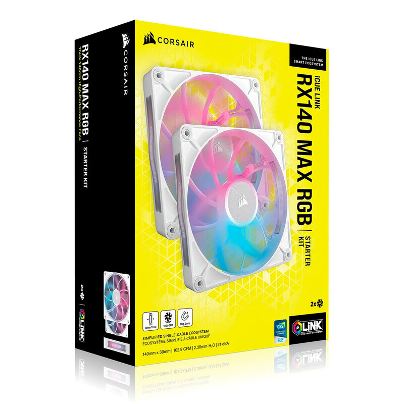 Corsair iCUE LINK RX140 MAX RGB PWM vifte 2-pack 140 mm hvit - Corsair