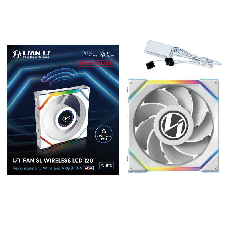 Lian Li UNI FAN SL Wireless LCD vifte 120 mm ARGB PWM hvit - Lian Li