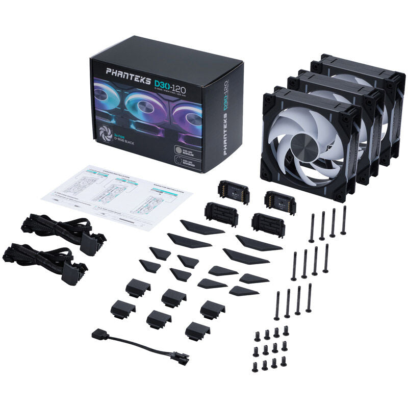 PHANTEKS D30 PWM D-RGB vifte 3-pack 120 mm svart - PHANTEKS