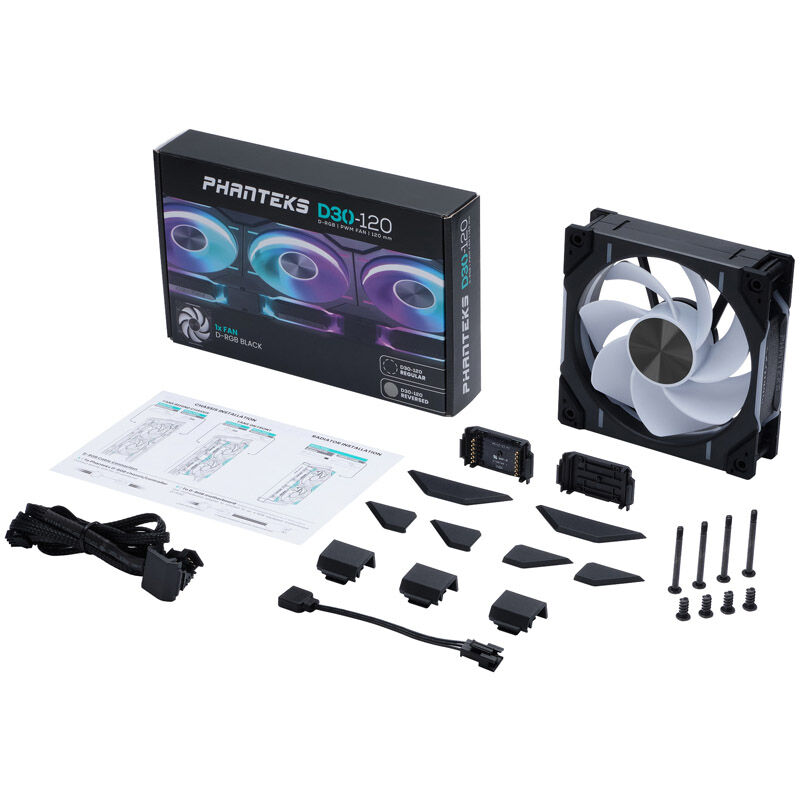 PHANTEKS D30 Reverse Airflow D-RGB vifte 120 mm PWM svart - PHANTEKS
