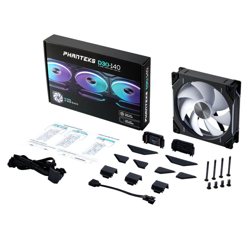 PHANTEKS D30 Regular Airflow D-RGB vifte 140 mm PWM svart - PHANTEKS