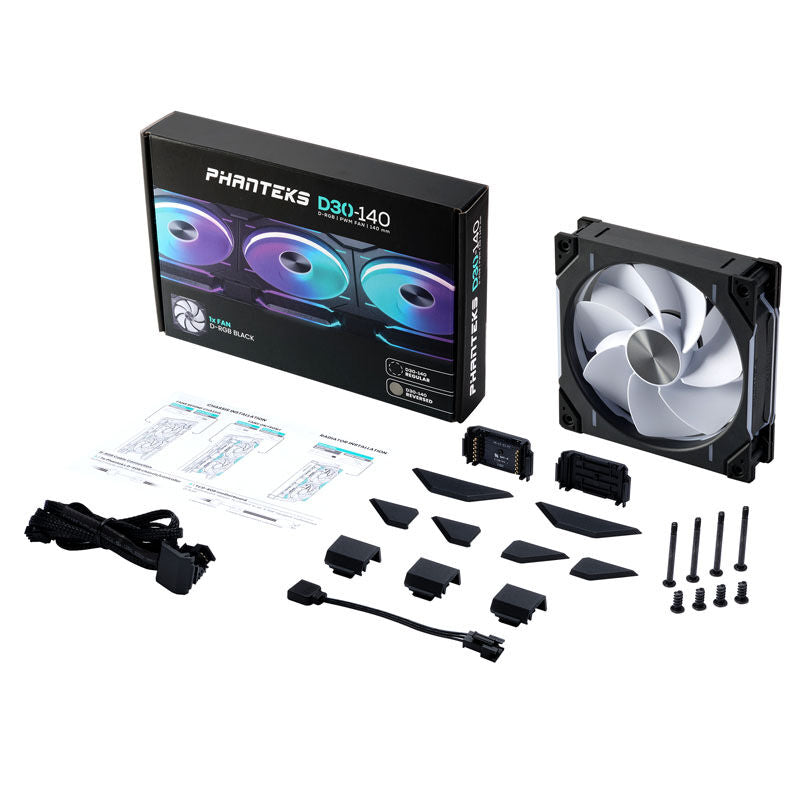 Phanteks D30 Reverse Airflow D-RGB vifte 140 mm PWM svart - Phanteks