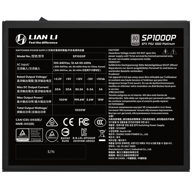 Lian Li SP Series Platinum strømforsyning SFX 1000 W ATX 3.1 - Lian Li
