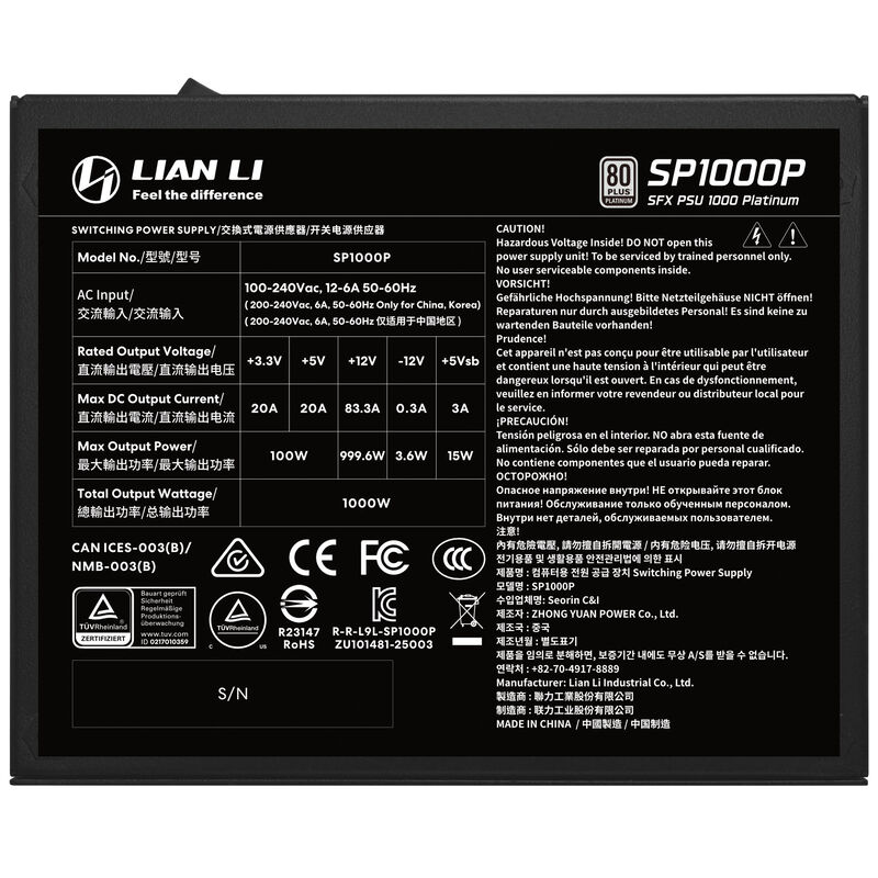 Lian Li SP Series Platinum strømforsyning SFX 1000 W ATX 3.1 - Lian Li