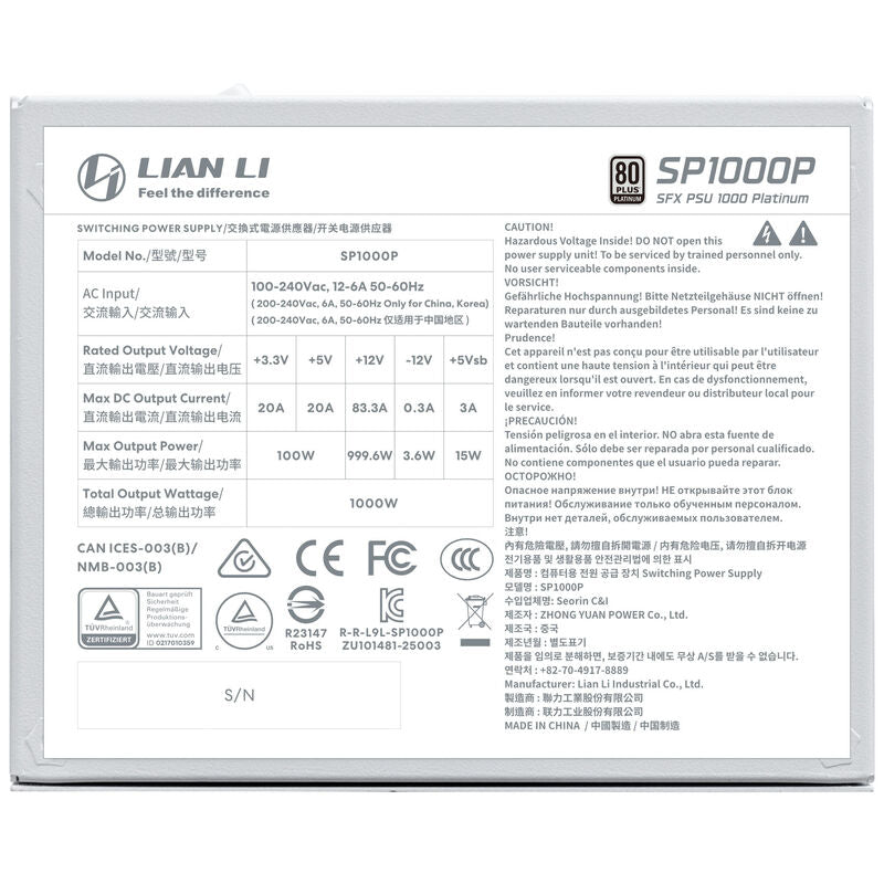 Lian Li SP Series Platinum strømforsyning SFX 1000 W ATX 3.1 - Lian Li