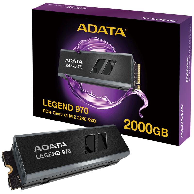 ADATA LEGEND 970 PRO NVMe SSD 2 TB PCIe 5.0 med kjøleribbe forfra