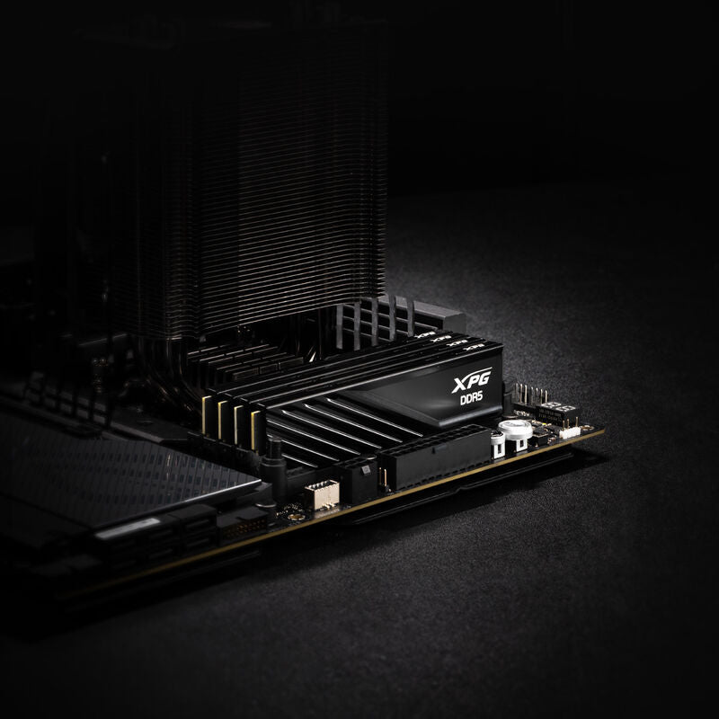 Nærbilde av minnebrikker på ADATA XPG Lancer Blade DDR5-5600 CL46 RAM 32 GB svart