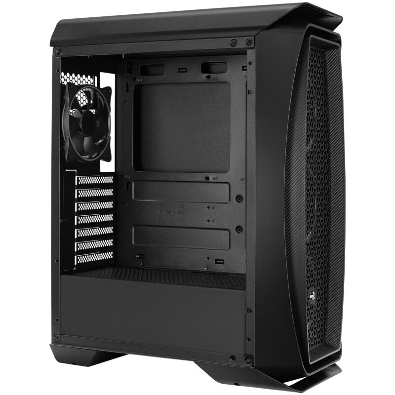 Nærbilde av herdet glass sidepanel på Aerocool Aero One Eclipse kabinett