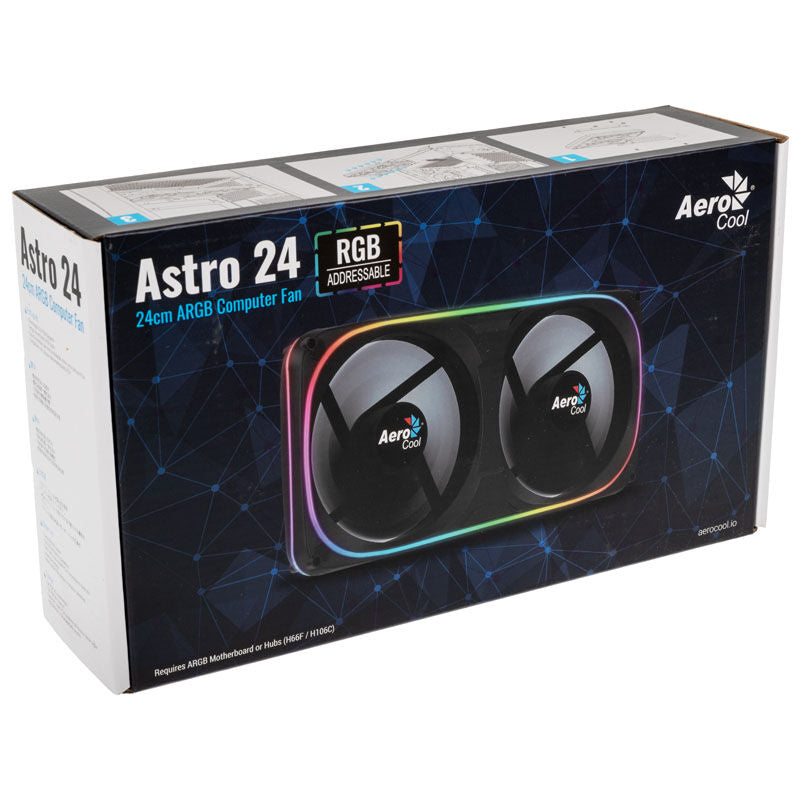 Oversikt over Aerocool Astro 24 Dual ARGB vifte 240 mm svart
