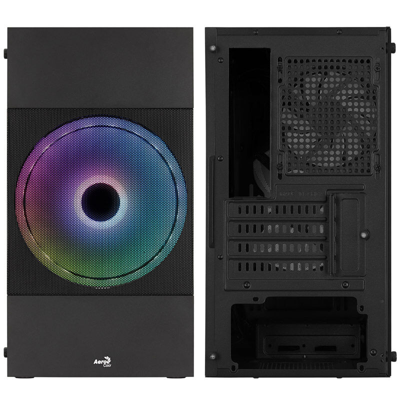 Detalj av Aerocool Atomic Lite v2 kabinett minitårn Micro-ATX RGB svart glasspanel