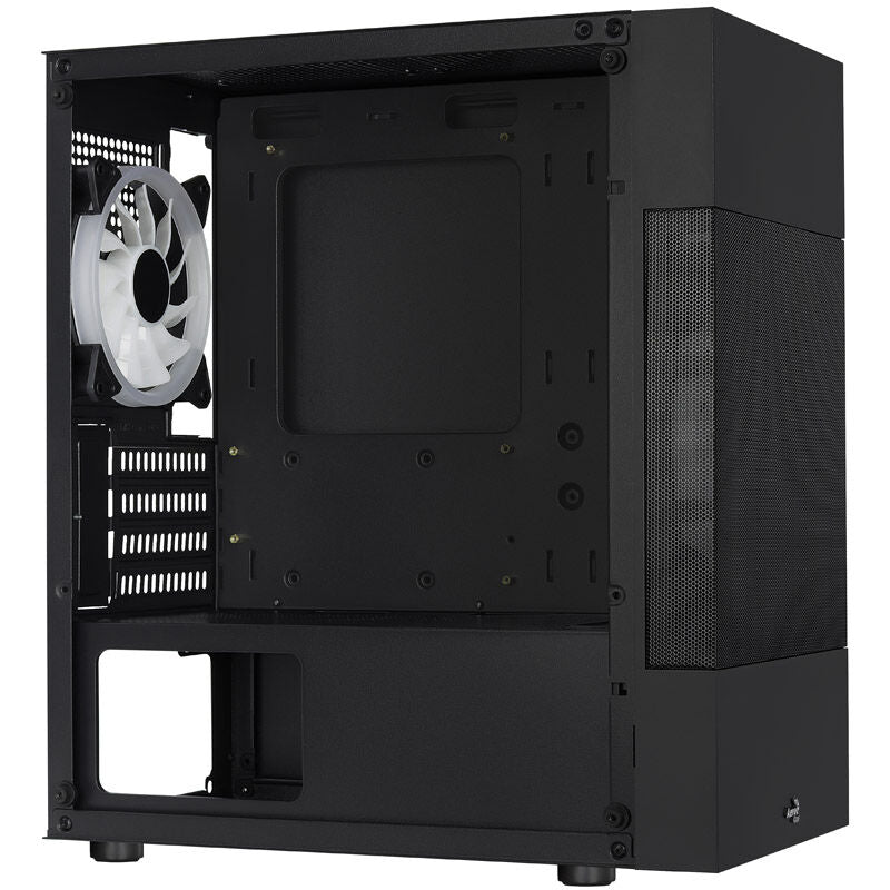 Nærbilde av ventilasjon på Aerocool Atomic Lite v2 kabinett minitårn Micro-ATX RGB svart