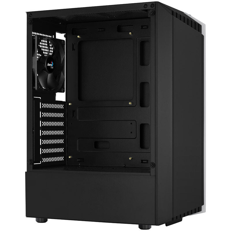 Nærbilde av herdet glass sidepanel på Aerocool Bionic v1 kabinett