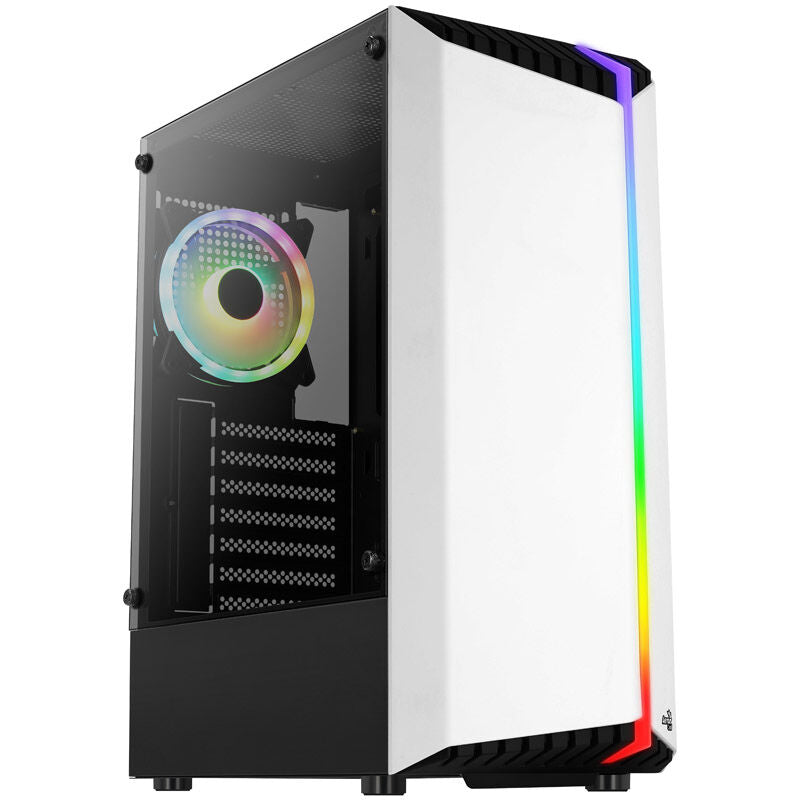 Aerocool Bionic v2 kabinett midtårn ATX RGB herdet glass svart/hvit forfra