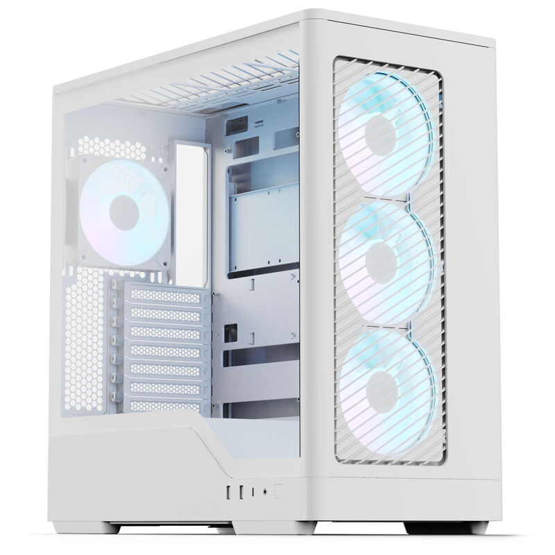 Aerocool D520A kabinett midtårn ATX herdet glass RGB hvit forfra