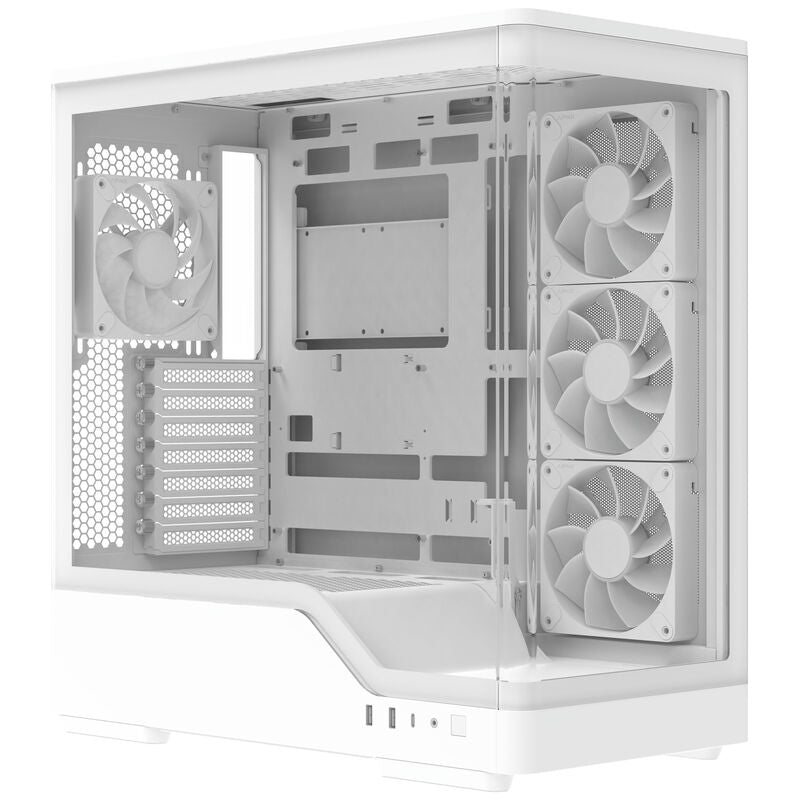 Nærbilde av ventilasjon og RGB i Aerocool P500A kabinett midtårn