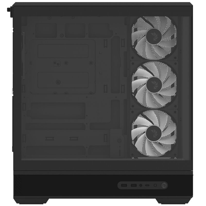 Bakside av Aerocool P500B kabinett med tilkoblinger
