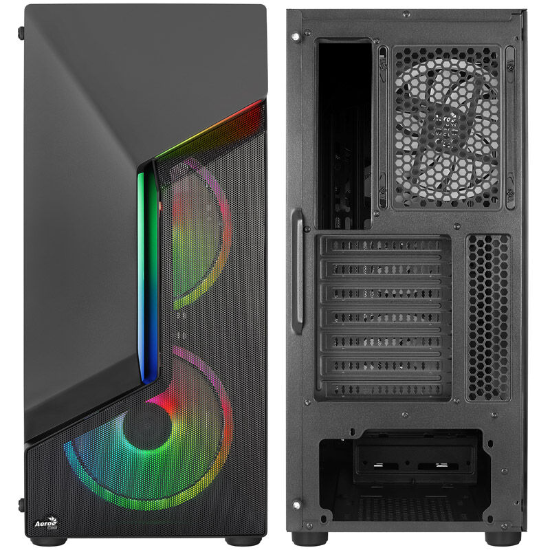 Detalj av Aerocool Scape-G-BK-v3 kabinett midtårn ARGB herdet glass svart sidepanel