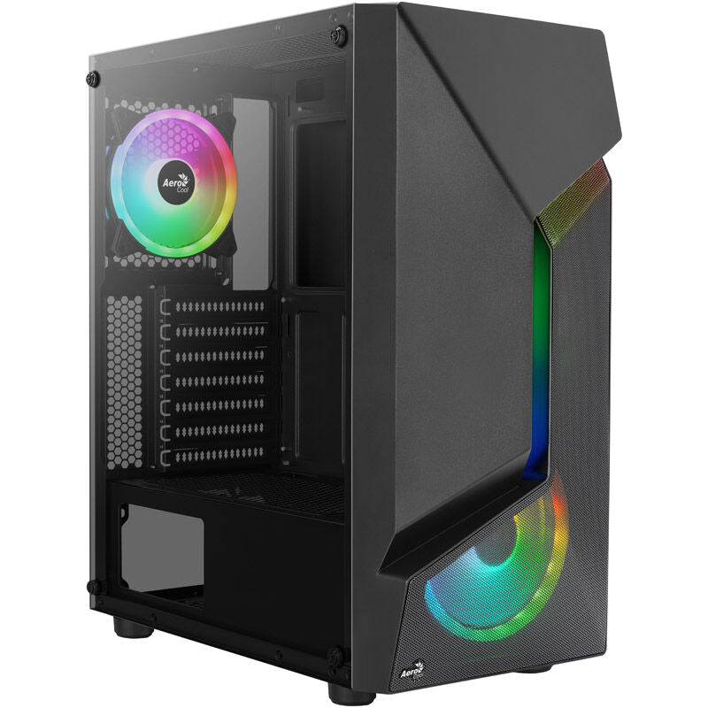I/O-panel på toppen av Aerocool Scape-G-BK-v3 kabinett midtårn ARGB herdet glass svart