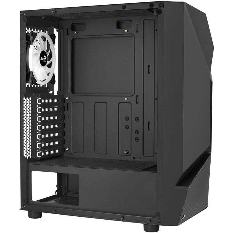 Nærbilde av RGB-belysning på Aerocool Scape-G-BK-v3 kabinett midtårn ARGB herdet glass svart