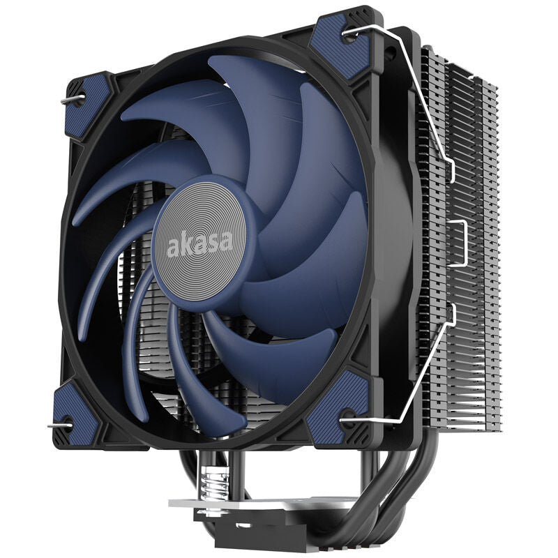 Akasa Alucia H4 CPU-kjøler forfra med blå 120 mm vifte