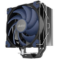 Akasa Alucia H4 CPU-kjøler forfra med blå 120 mm vifte