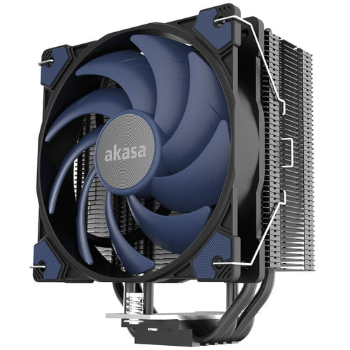 Akasa Alucia H4 CPU-kjøler forfra med blå 120 mm vifte