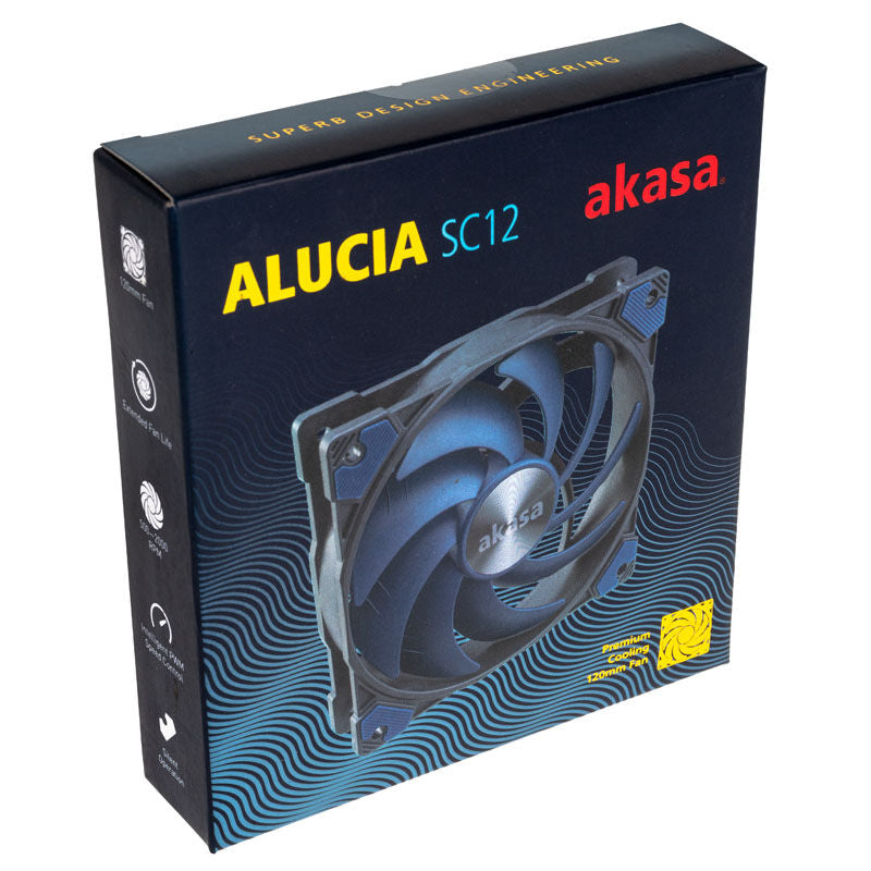 Nærbilde av Akasa Alucia SC PWM vifte 120 mm 2000 RPM svart/blå