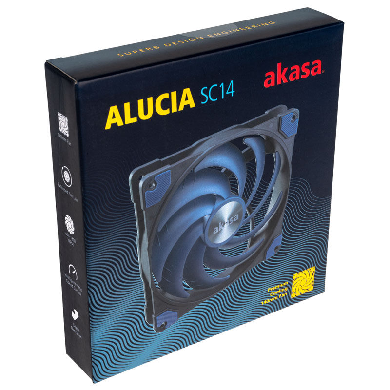 Nærbilde av Akasa Alucia SC PWM vifte 140 mm svart/blå vifteblad