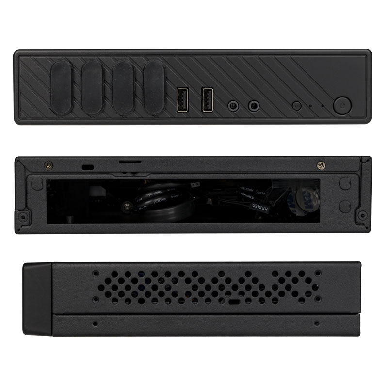 Nærbilde av mesh-ventilasjon på Akasa Cypher SPX Thin Mini-ITX kabinett HTPC svart