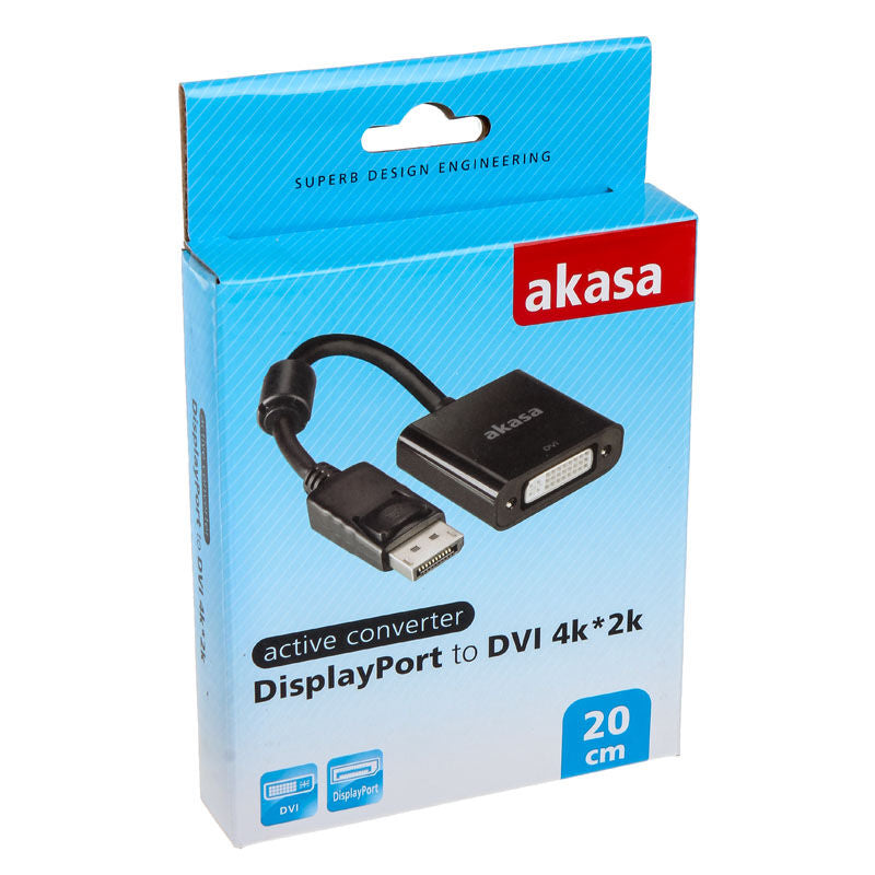 Akasa DisplayPort til DVI aktiv adapter svart 20 cm montert