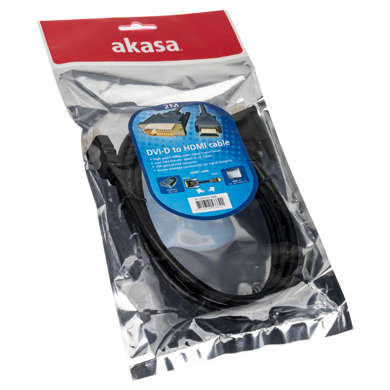 Akasa DVI-D til HDMI kabel 2 m 1080p svart nærbilde av kontakt