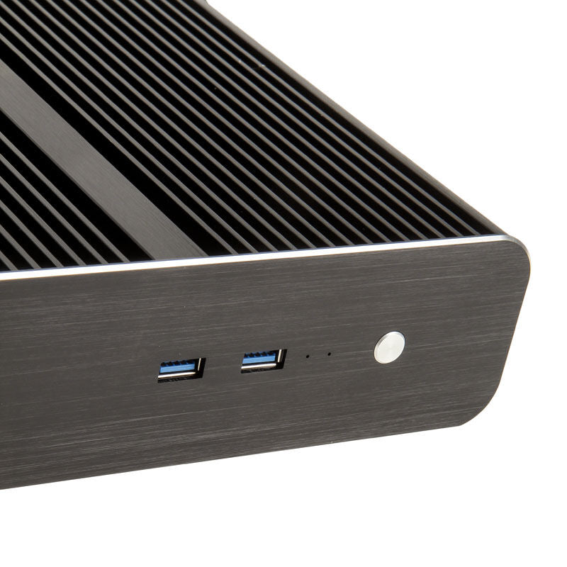 Akasa Euler S vifteløs Thin Mini-ITX kabinett montert på skjerm med VESA-feste